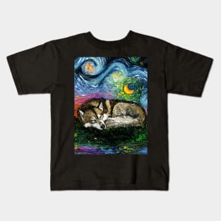 Sleepy Brown Husky Night Kids T-Shirt